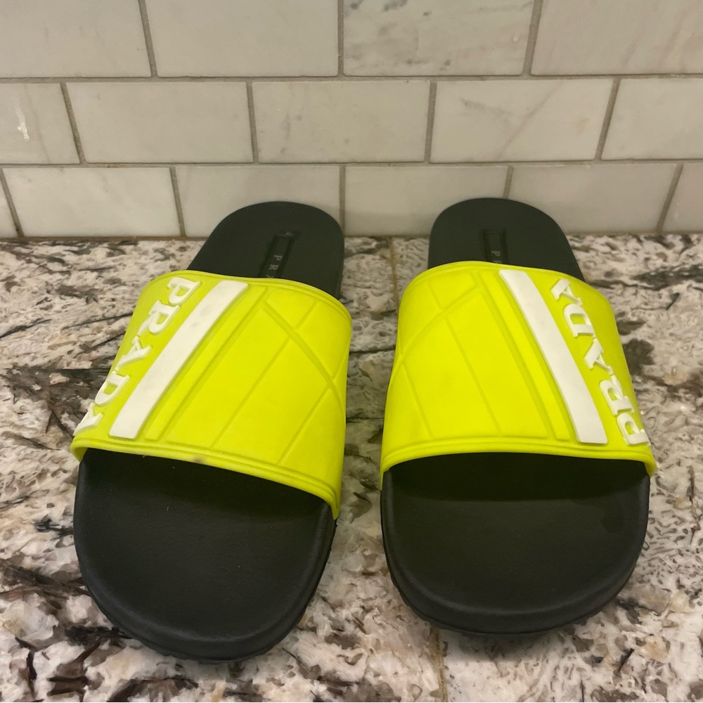 Prada Men’s Neon Yellow Rubber Slides Size 8